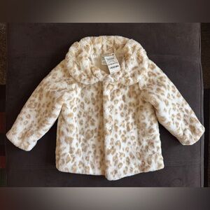 NWT First Impressions Cream and Brown Faux Fur Kids Coat